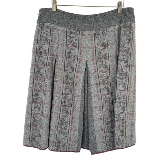 Ann Taylor Loft Size 14 Womens Pleated Gray Plaid Skirt wool blend beaded - Picture 8 of 8